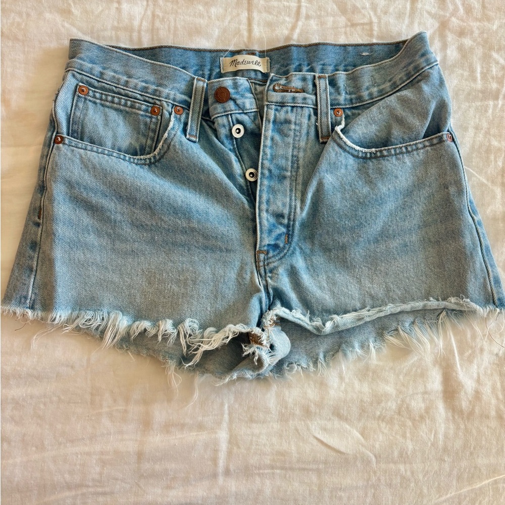 Madewell Light Blue Frayed Jean Shorts